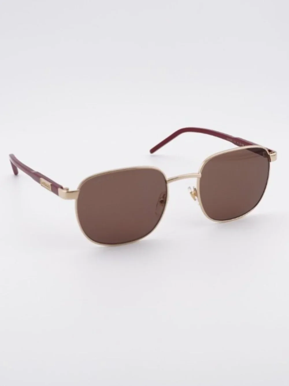 Gucci GG1799S 004 Sunglasses Gold/Burgundy Square Frame, Brown Lenses